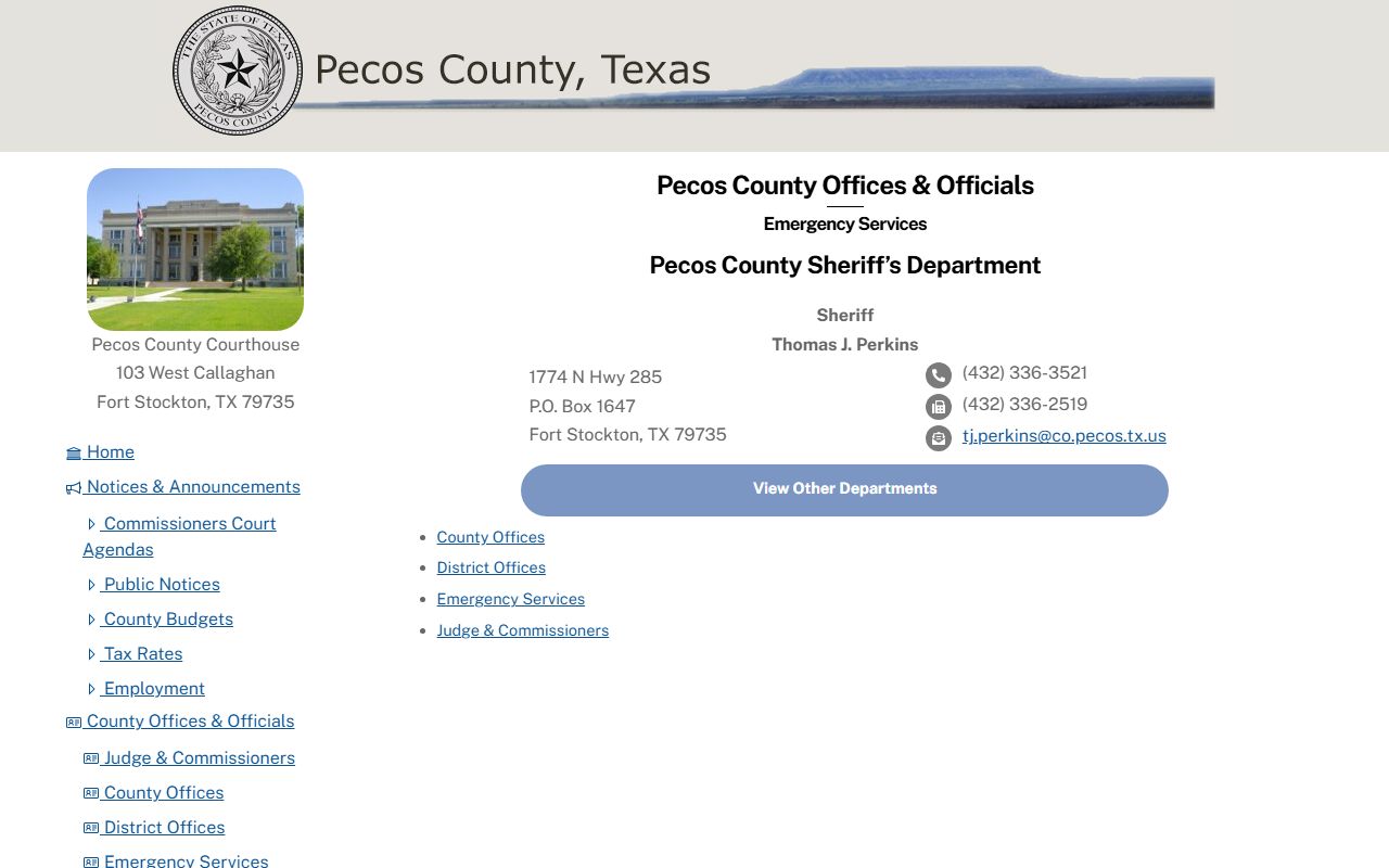 Pecos County Jail sheriff contact record page